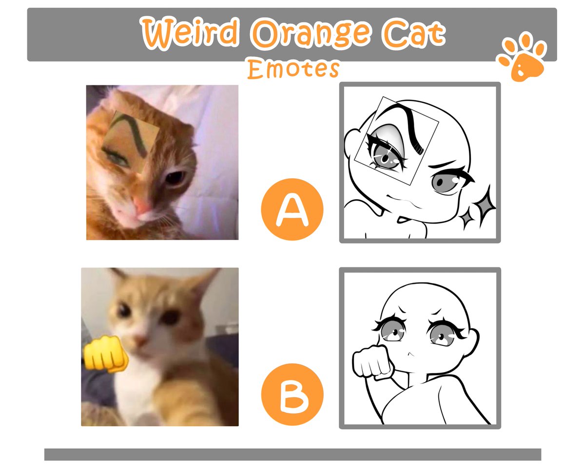🧡🐱 Well, it's my vacation (from college) and I wanted to have some fun, which included drawing and... weird orange cats!?!? Maybe it's just personal taste, but I love the orange cat craze. 🐱🧡 This is why I am an artist lol.

If you're interested, these Emotes are on vGen!