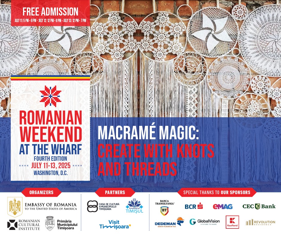 🪢 Discover Romanian macramé with Daniela Epure at #RomanianWeekendDC 🇷🇴, July 11–13 on The Wharf! See how she revives traditional knotting into modern boho décor. Don’t miss this cultural highlight! Info 👉 romanianfestivaldc.com 
#ROEmbassy #RCIUSA #RomanianCulture #Crafts