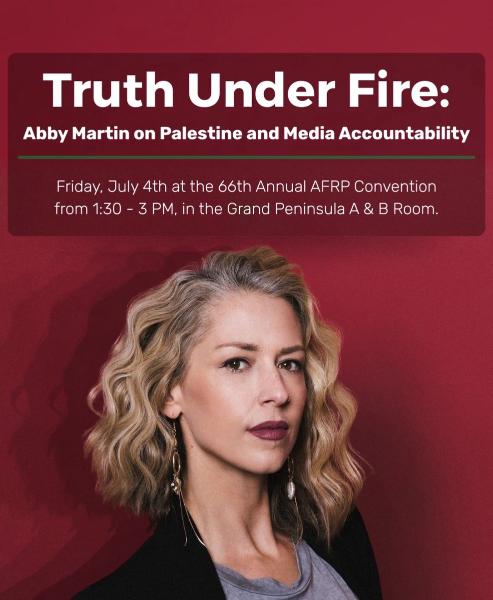 EmpireFiles's tweet image. Tomorrow in San Francisco: @AbbyMartin will be speaking at the American Federation of Ramallah Palestine’s national convention. See you there! @afrpofficial 🇵🇸