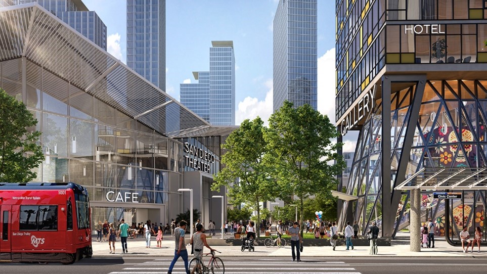 SDPartnership's tweet image. Yesterday, the Downtown San Diego Partnership along with our partners @prebysfound and @U3Advisors presented a bold vision for a reimagined San Diego Civic Center in the heart of Downtown. This collaborative effort, with input from local architects, residents, planners, arts…