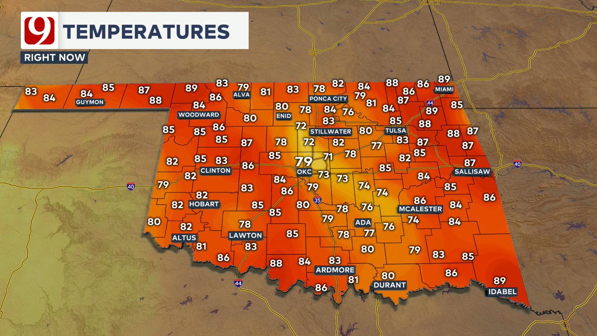 Heavy rains continue to move slowly north and east of the metro, leaving behind 2-3" in some locations. Sunshine is about to return across portions of the metro with 70s replaced by 80s out west. Rain chances look lower as we head through the evening in the metro. #okwx