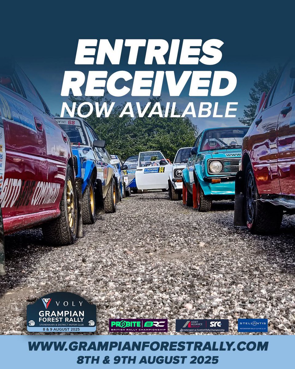 📄 ENTRIES RECEIVED 

We can now reveal the list of entries so far for the Voly Group Grampian Forest Rally.

Check it out here:
🔗 rallies.info/webentry/2025/…

#GFR25