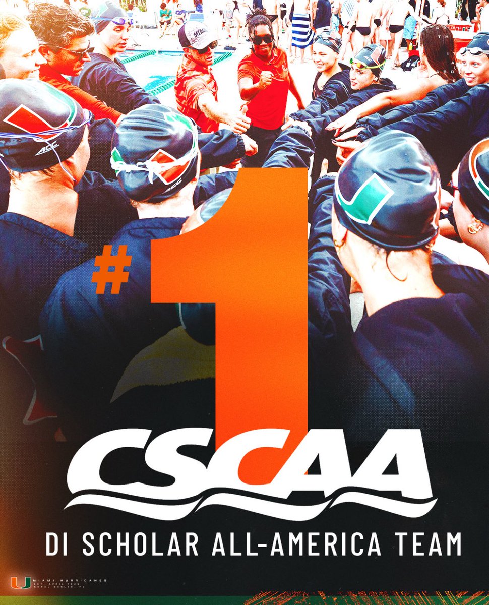 Following up a 13th place finish at NCAAs with a NUMBER ONE finish nationally in spring GPA - Canes getting it done in the pool and in the classroom! 🙌