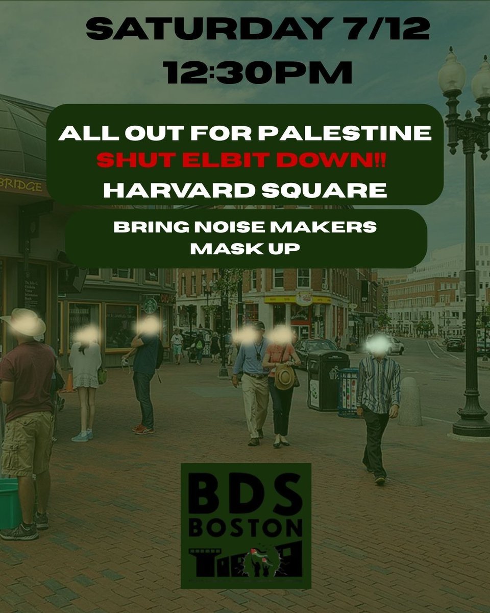 BDSBoston's tweet image. Our fight to shut Elbit down continues!
Join BDS Boston in a rally that will continue our successful campaign to get Elbit and its accomplices out of our cities.
Saturday, 7/12, 12:30pm, Harvard Square, Cambridge
SAY IT LOUD AND SAY IT CLEAR, ELBIT IS NOT WELCOME HERE!
