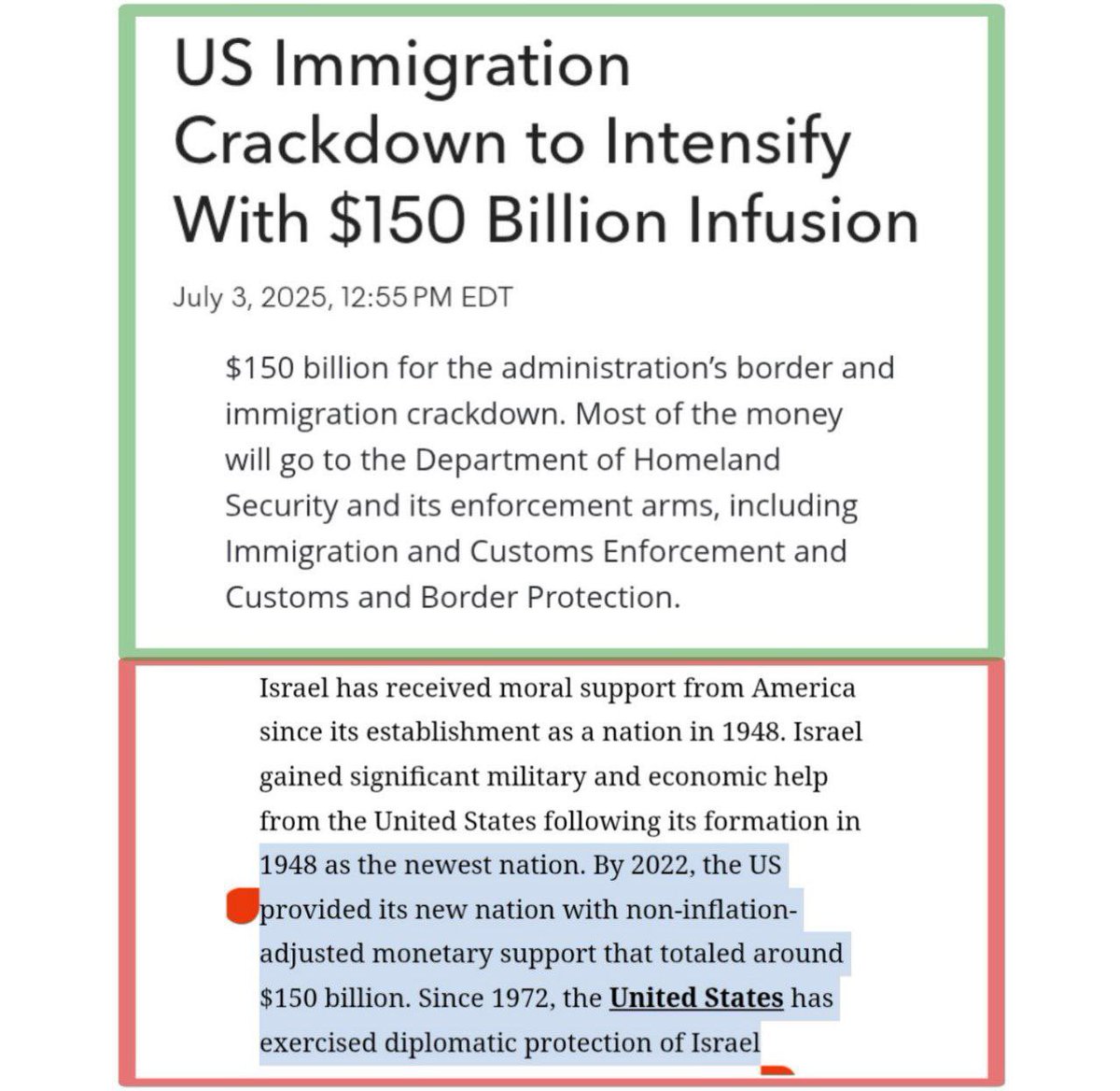 eldersblacksun's tweet photo. Btw, in one bill, Trump just gave Mass Deportations as much money as we’ve given to Israel in the last 75 years. 

Maybe stop hyperventilating, and get on the Trump Train. https://t.co/gYgVbq6hLQ