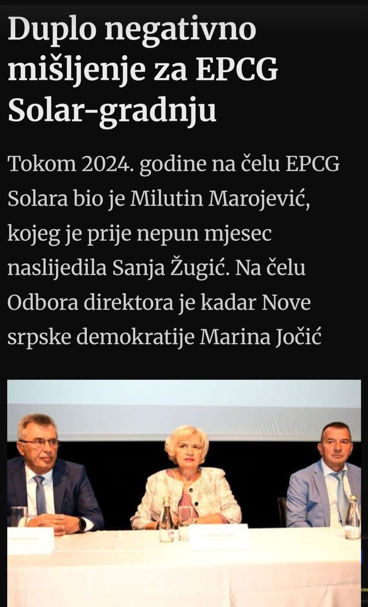 Nekada je u Crnoj Gori, za vrijeme "autokratskog" sistema, Tužilaštvo hapsilo na osnovu duplog negativnog izvještaja DRI!

Sada, kada smo konačno oslobođeni, rijetkost je da neka državna firma prođe bez negativnog mišljenja DRI.

EPCG Solar-gradnja je sinonim za partijska