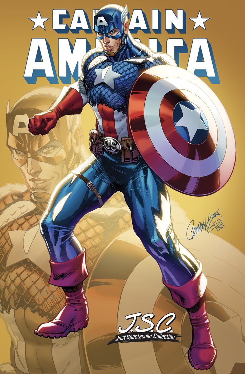 JScottCampbell's tweet photo. ⭐️ Here’s another of my upcoming @marvelcomics J.S.C. #JustSpectacularCollection’ variant covers: #CaptainAmerica #2 in both a trade-dress and 1:100 virgin. With stellar colors by @Sabine_rich 
Happy 4th of July everybody! 🇺🇸 🌟 https://t.co/R6TCtq1kSU