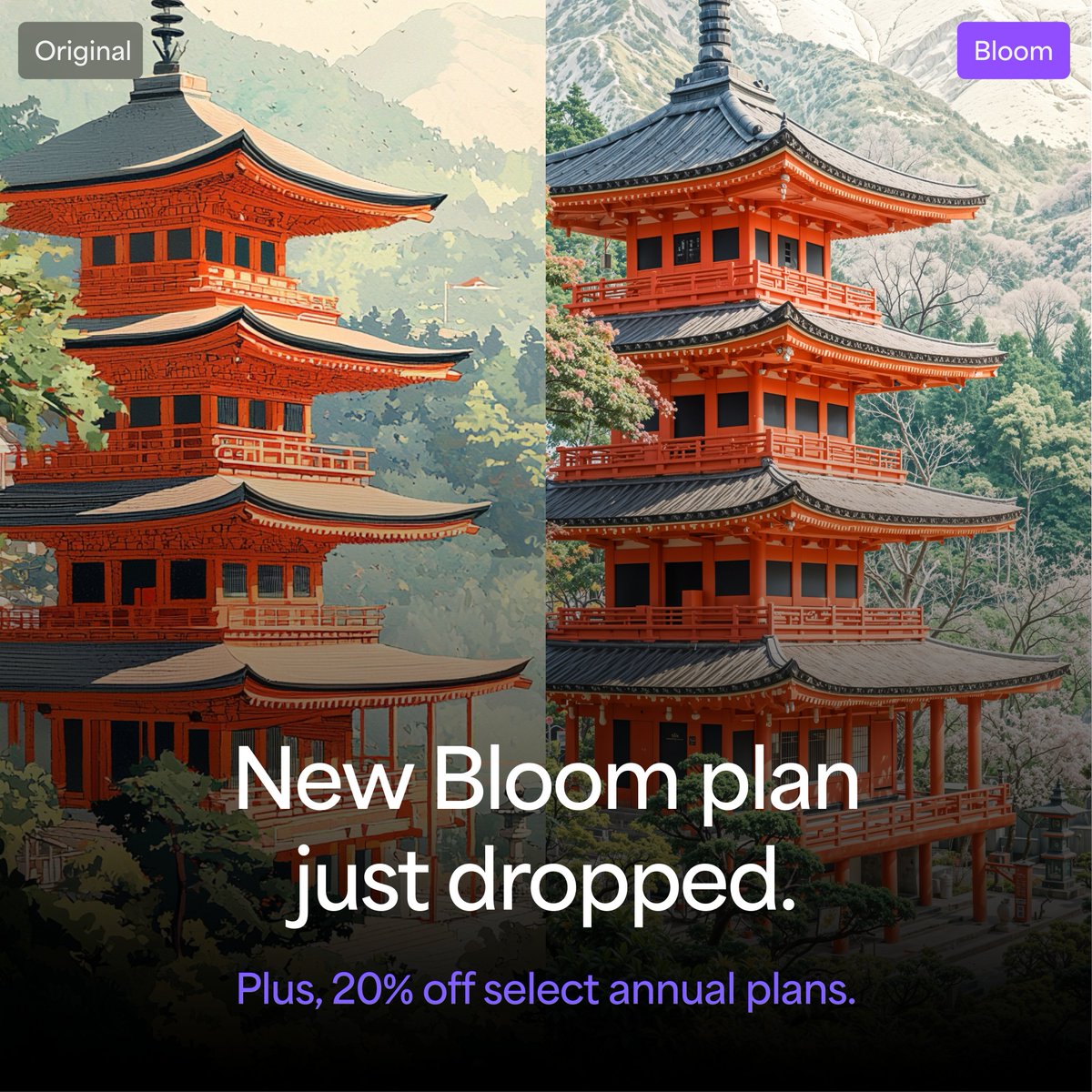 topazlabs's tweet image. Pssst. It's a new, lower-cost plan with commercial use. And right now, it's 20% off, too.
Get it here 👉 topazlabs.com/bloom?utm_sour…