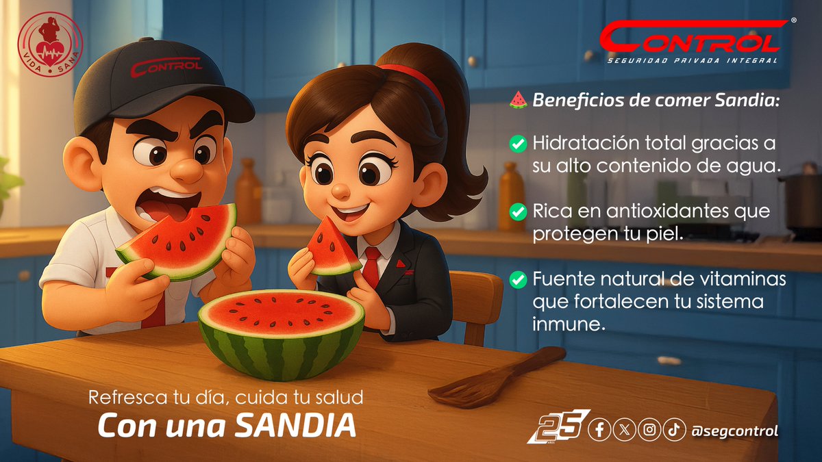 segcontrol's tweet image. 🍉😎 Sandía mood ON 😎🍉

¿Sabías que comer sandía es como darle vacaciones a tu cuerpo? 🏖️✨

✅ Te refresca hasta el corazón ❤️‍🔥
✅ Hidrata mejor que mil litros de agua 🚰
✅ Te pone de buenas porque está llena de sabor y vitaminas 😋

#AmamosLaSandía 🍉💚#SeguridadControl