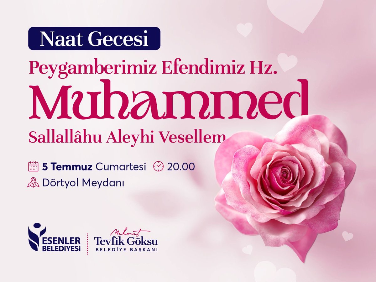 Milletimiz, asırlardır Peygamber Efendimiz Hz. Muhammed’e duyduğu sevgiyi, sadakati kalbinde taşımış bu derinlikli muhabbeti dualarında, dizelerinde, naatlarında her daim diri tutmuştur...

Bu vesileyle Esenler Belediyesi 5 Temmuz günü saat 20.00'da Naat Gecesi düzenliyor.