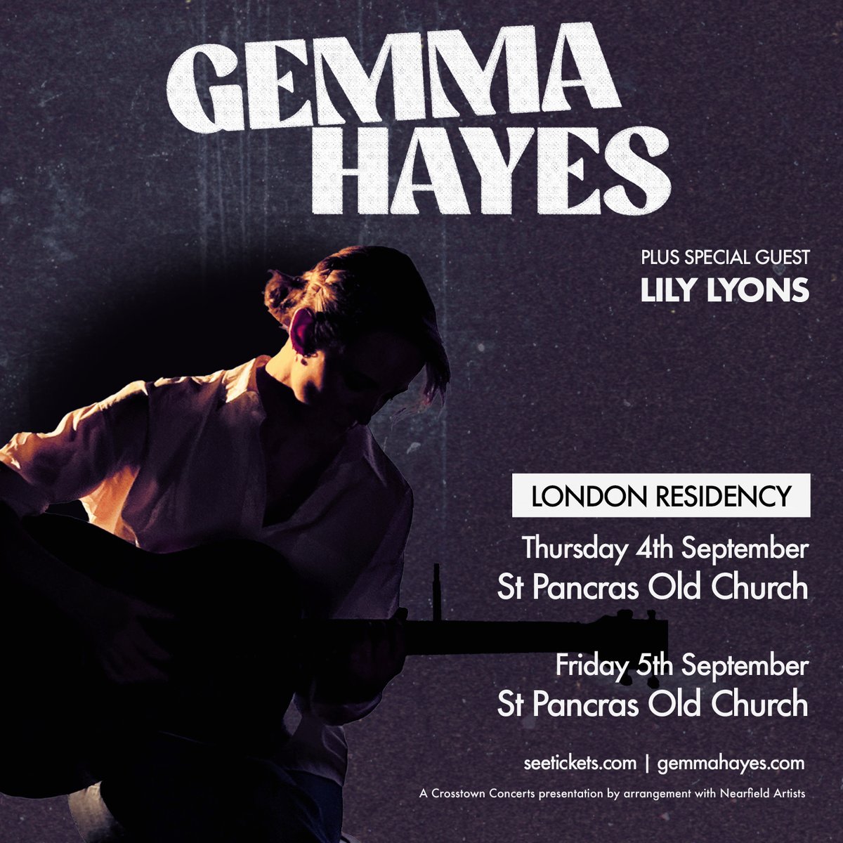 St Pancras Old Church Music (@spocmusic) on Twitter photo Support for <a href="/gemma_hayes/">Gemma Hayes</a> on Sept 4 and 5 will come from <a href="/lilylyonsmusic/">Lily Lyons</a>
Both shows have now sold out Support for <a href="/gemma_hayes/">Gemma Hayes</a> on Sept 4 and 5 will come from <a href="/lilylyonsmusic/">Lily Lyons</a>
Both shows have now sold out