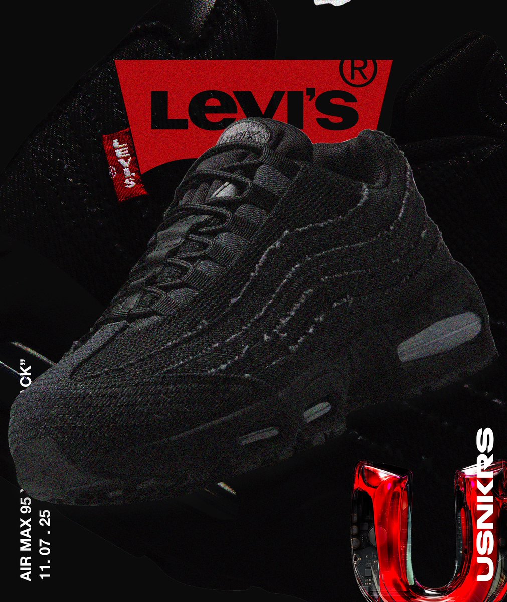Nike x Levi’s® revive the Air Max 95, the collab that first turned heads in 2018 👖

Stealthy black frayed denim, Levi’s Red Tab &amp; dollar bill sockliners make this pair standout. 

Secure your pair with USNKRS at a discount: usnkrs.io/discount/HEATI…