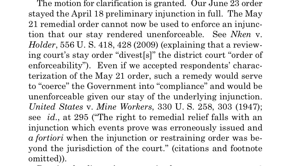 JUST IN: The Supreme Court agrees to pause a lower court order that had blocked the deportation of a group of migrants with criminal records to South Sudan, clearing the way for the men to be moved from a military base in Djibouti where they have been held for weeks.
