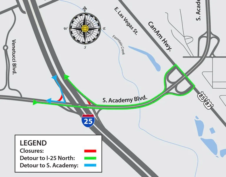 ColoradoDOT's tweet photo. #CDOT #News: #MAMSIP Update for July 6 in @CityofCOS. Overnight contingency closures on southbound South Academy Boulevard under #I25 scheduled to complete road paving on July 7.
📰https://t.co/Q6DgJml7dN
#KnowBeforeYouGo #SlowfortheConeZone https://t.co/O0kfMnqYQL