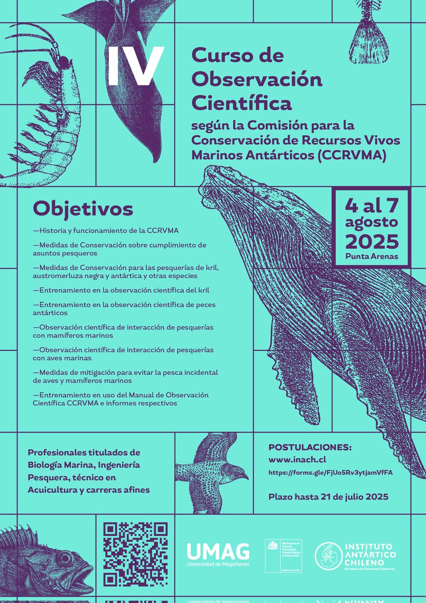 inach_gob's tweet image. 🇦🇶🇨🇱 INACH invita a profesionales de biología marina, ingeniería pesquera, acuicultura, y carreras afines, a postular al IV curso para el Sistema Internacional de Observación Científica para la CCRVMA.
inach.cl/postulaciones-…
