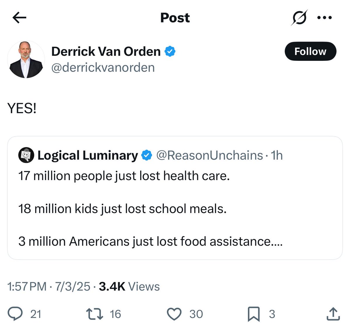 This Derrick Van Orden tweet was up for a couple hours and has since been deleted

Spokeswoman tells me he meant to quote this tweet: x.com/presssec/statu…