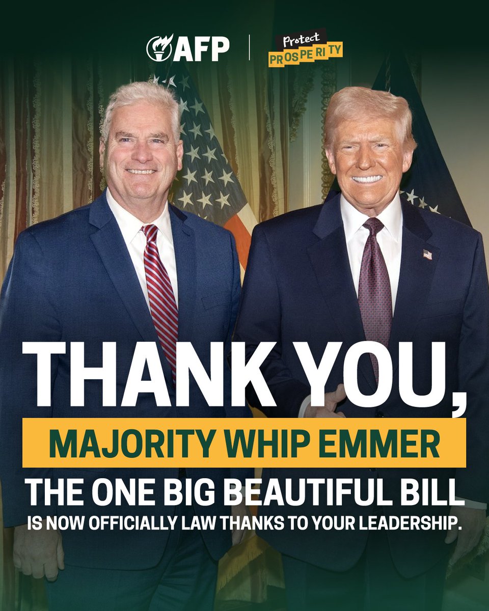 Big thanks to <a href="/GOPMajorityWhip/">Tom Emmer</a> for standing with the American people and helping pass the One Big Beautiful Bill! This is a huge win for taxpayers, families, and freedom.