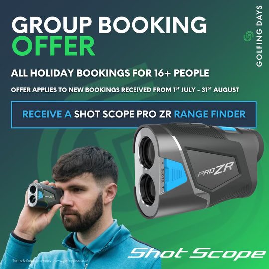 YESGolfing.com (@yesgolfing) on Twitter photo Our partners <a href="/golfingdays/">Golfingdays Travel & Events</a> have a great offer this month!
⛳️ Book for 16 or more people between 1 July and 31 August and receive a FREE <a href="/shotscope/">Shot Scope</a> Pro ZR Range Finder.
Top courses, sunshine, and a quality freebie to top it off!
#YESGolfing #GolfingDays #GolfTrip #GolfDeals Our partners <a href="/golfingdays/">Golfingdays Travel & Events</a> have a great offer this month!
⛳️ Book for 16 or more people between 1 July and 31 August and receive a FREE <a href="/shotscope/">Shot Scope</a> Pro ZR Range Finder.
Top courses, sunshine, and a quality freebie to top it off!
#YESGolfing #GolfingDays #GolfTrip #GolfDeals