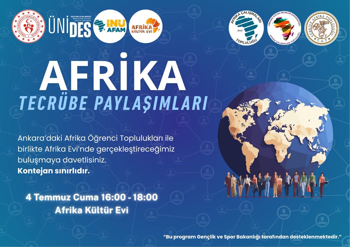 inuafam's tweet photo. @inuafrika  "Afrika Tecrübe Paylaşımı" kapsamında ASBÜ Afrika Çalışmaları Topluluğu ve HBV Türkiye Afrika Topluluğu ile bir araya gelerek akademik, kültürel ve sosyal tecrübelerimizi paylaşmayı hedefliyoruz.
Bu buluşmaya katılımlarınızı bekliyoruz. Kontenjanımız sınırlıdır. https://t.co/3Z3BR1EWxW