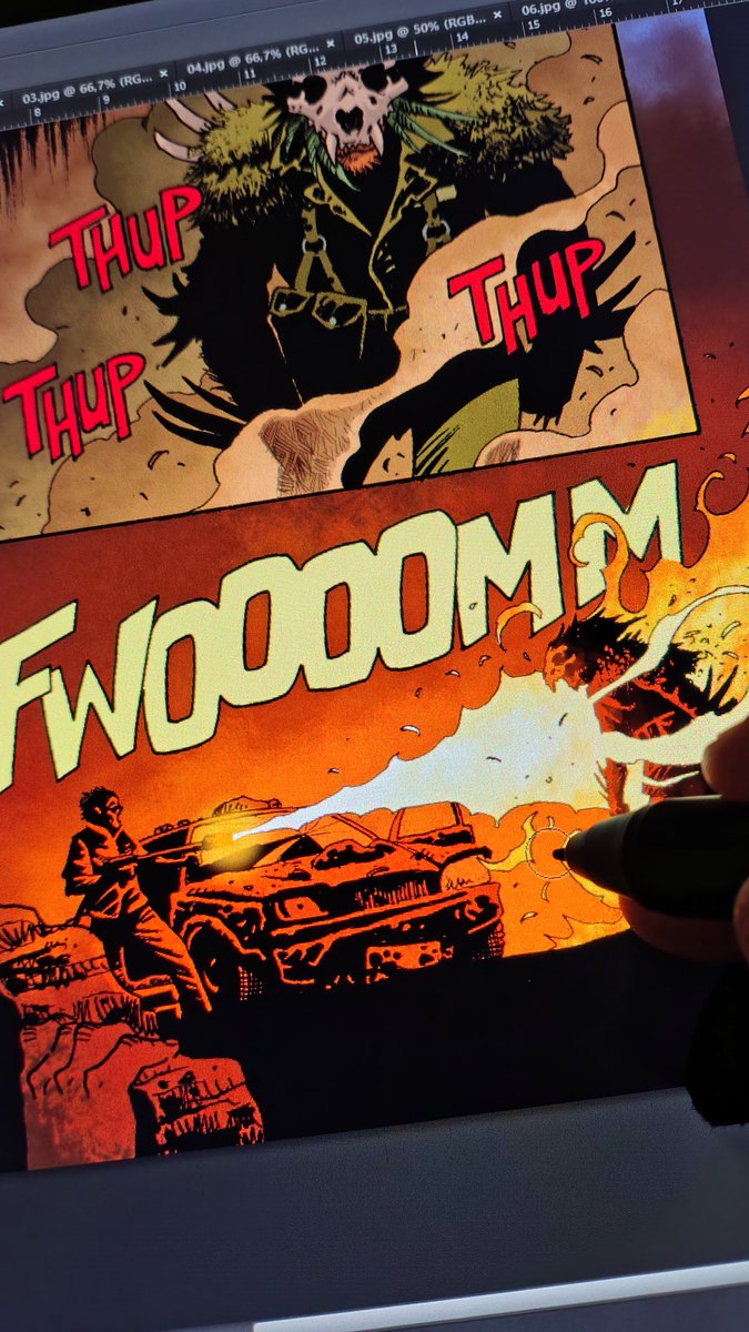 Kristian_Rossi's tweet image. Today I'm coloring something really cool. Coloring fire related stuff is always a great time, finding the right balance with the palette, not going with full satured colors yet keeping it vibrant.
Hope you guys dig it!!
#comics #indiecomics #WIP