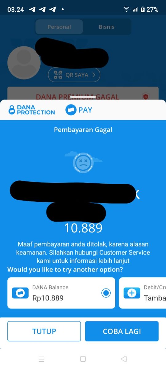 privatesannn's tweet photo. @danawallet halo dana kenapa saya ketika melakukan transaksi selalu gagal dengan alasan keamanan mohon dibantu saya jadi susah untuk melakukan transaksi https://t.co/qhymeE6hsA