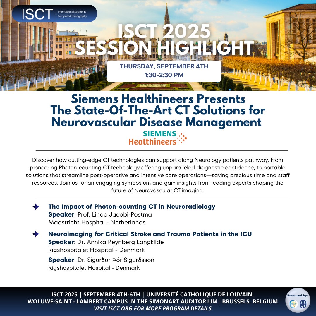 Discover the Future of Neurovascular Imaging At #ISCT25 Siemens Healthineers will explore how advanced CT solutions are reshaping neurological care - enhancing diagnostic confidence and streamlining ICU workflows. #CTImaging #Radiology #Radiographer #RadTech #RadRes