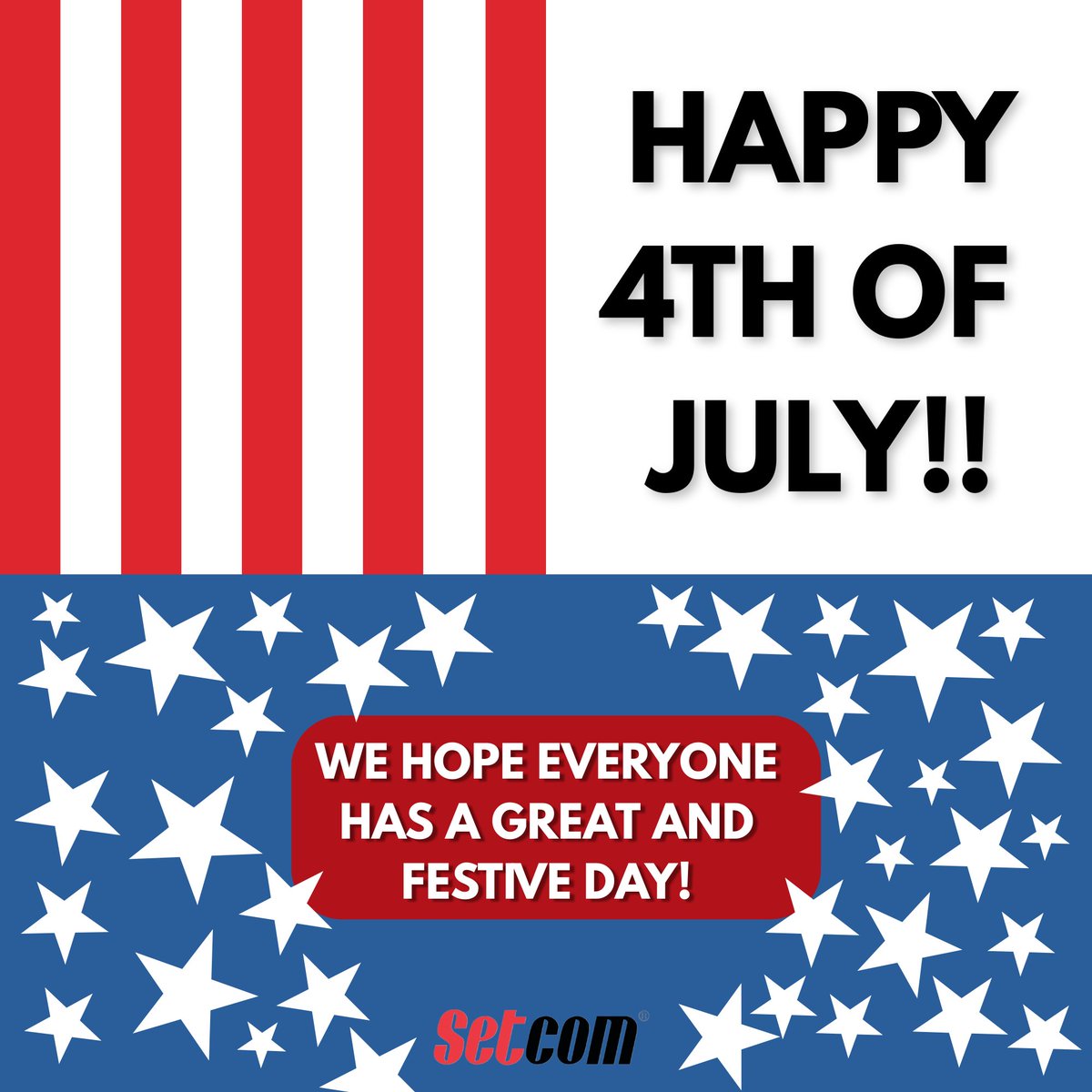 Setcom's tweet image. Stars, stripes and freedom vibes! Setcom Wishes you a fun, safe, and celebration-filled 4th of July! In honor of the holiday, our office will be closed this Friday 7/4/25.
#setcom #happy4th #FourthOfJulyReady