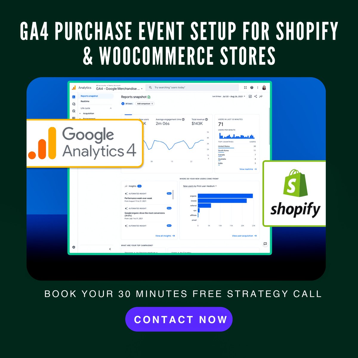 CampaignSquat's tweet image. 🛍️ GA4 Purchase Event Setup for Shopify &amp;amp; WooCommerce
 Missing ecommerce tracking? Don’t lose sales data. We set up bulletproof GA4 tracking for your store.
 Need help?
 📞 Free 30-min call: campaignsquat.com/schedule-meeti…
 #ShopifyTracking #WooCommerceAnalytics