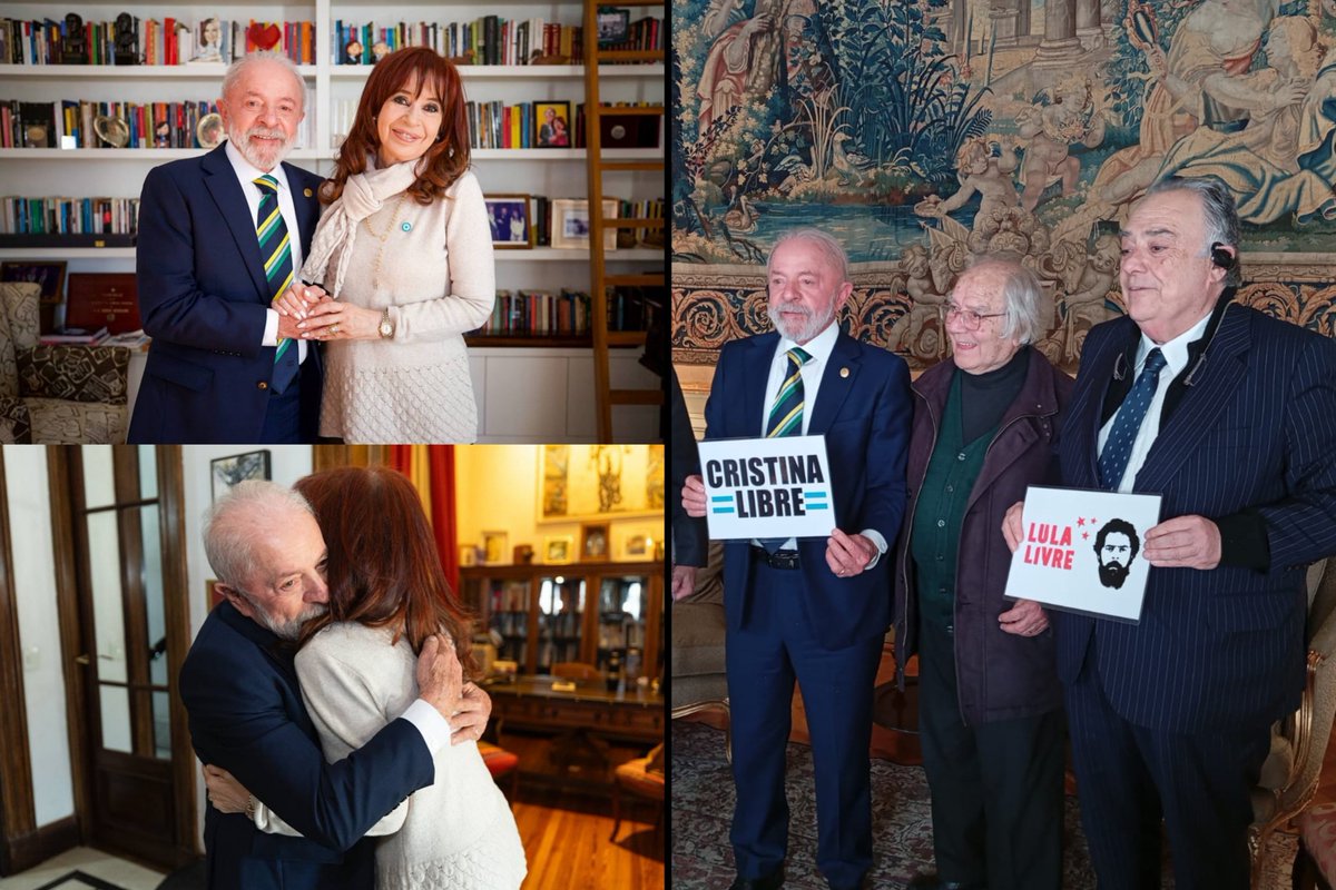 Momento histórico: na Argentina, o presidente <a href="/LulaOficial/">Lula</a> visitou a ex-presidenta Cristina Kirchner <a href="/CFKArgentina/">Cristina Kirchner</a> (vítima de perseguição política) e ainda se encontrou com o prêmio Nobel da Paz, Adolfo Pérez Esquivel, e o deputado peronista <a href="/eduardofvaldes/">Eduardo Valdés</a> 
#CristinaLibre