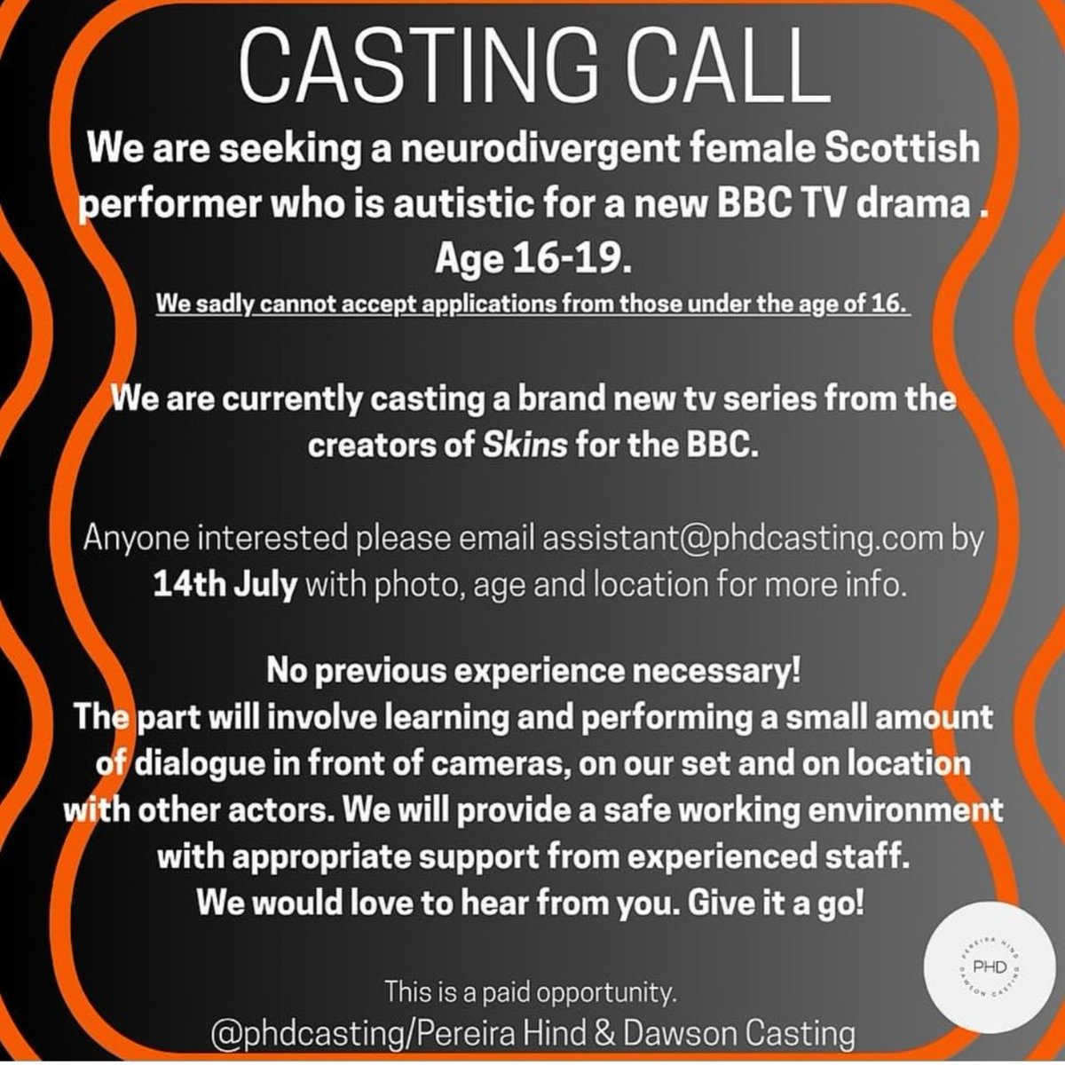 Great opportunity for a #neurodivergent performer for a BBC drama!