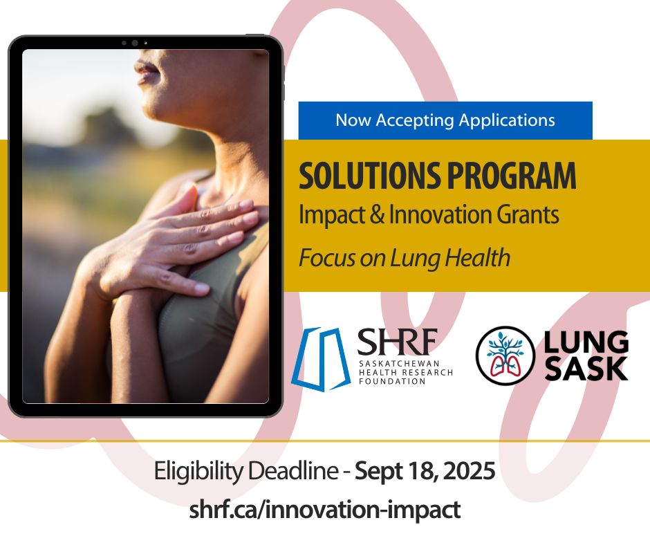 _SHRF_'s tweet image. ⌛ Application Reminder: The cut-off for eligibility submissions to SHRF and @LungSask for the Solutions Program is September 18, 2025.
Learn more at: ow.ly/c8rL50W7qij
#ResearchThatMatters #SHRFsolutions