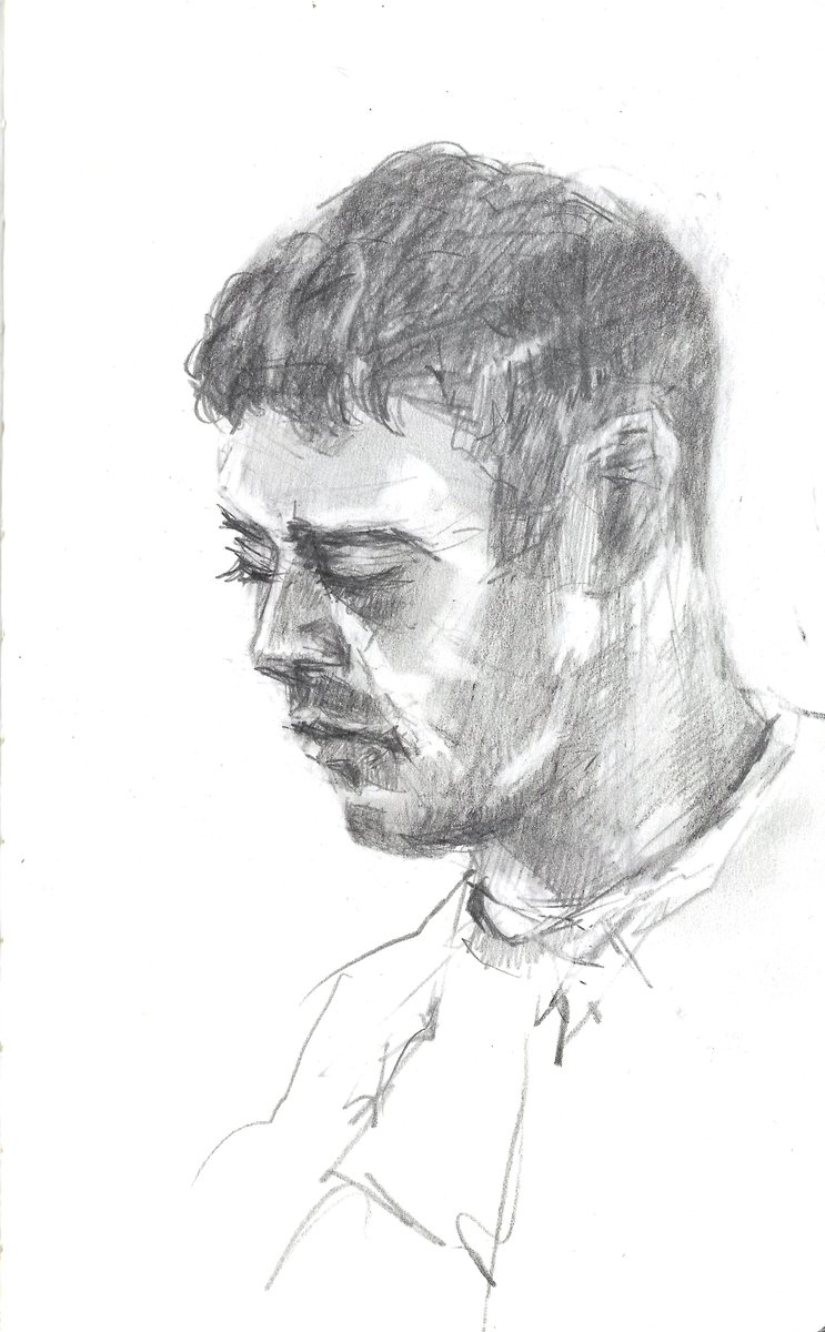 Chainsaw_McGinn's tweet photo. Tonight's pub portrait. #drawing #portrait #supportyourlocal #pubdrawing #sketchbook #beeroclock https://t.co/EjfnuxD0o1