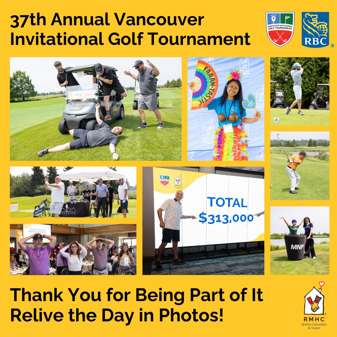 📸 Relive the 37th Vancouver Invitational Golf Tournament!
Thank you to our golfers, sponsors &amp; volunteers for making it special.

🖼️ Photo album: kasselmancreative.com/RMHBC-VancGolf…
🔐 Password: helping families

See you next year! ⛳
#RMHBCY #GolfForGood