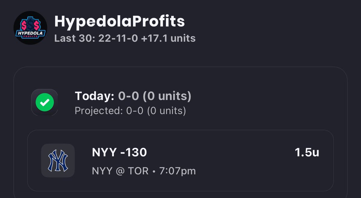 HypedolaProfits's tweet photo. Small slate with only 1 bet tonight! 

The last 8/9 days have been in the green for us 💰

Also going for 6 days of profit in a row!!! https://t.co/kA7XW33beJ