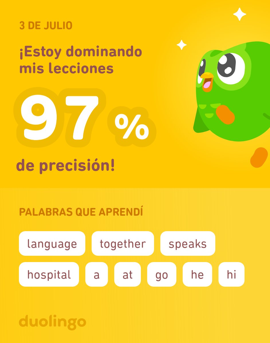 ¡Estoy aprendiendo inglés en Duolingo! Es gratis, divertido y efectivo.