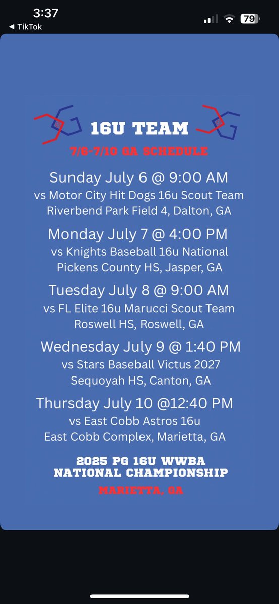 Excited to face some good competition this week in Georgia. I will be pitching Game 1 July 6, 9am, and game 5 July 10,12:40 pm <a href="/cgofpa/">Complete Game of PA</a> <a href="/PJPHSBaseball/">Pope John Paul II HS Baseball</a> <a href="/seanguilbe/">Sean</a>