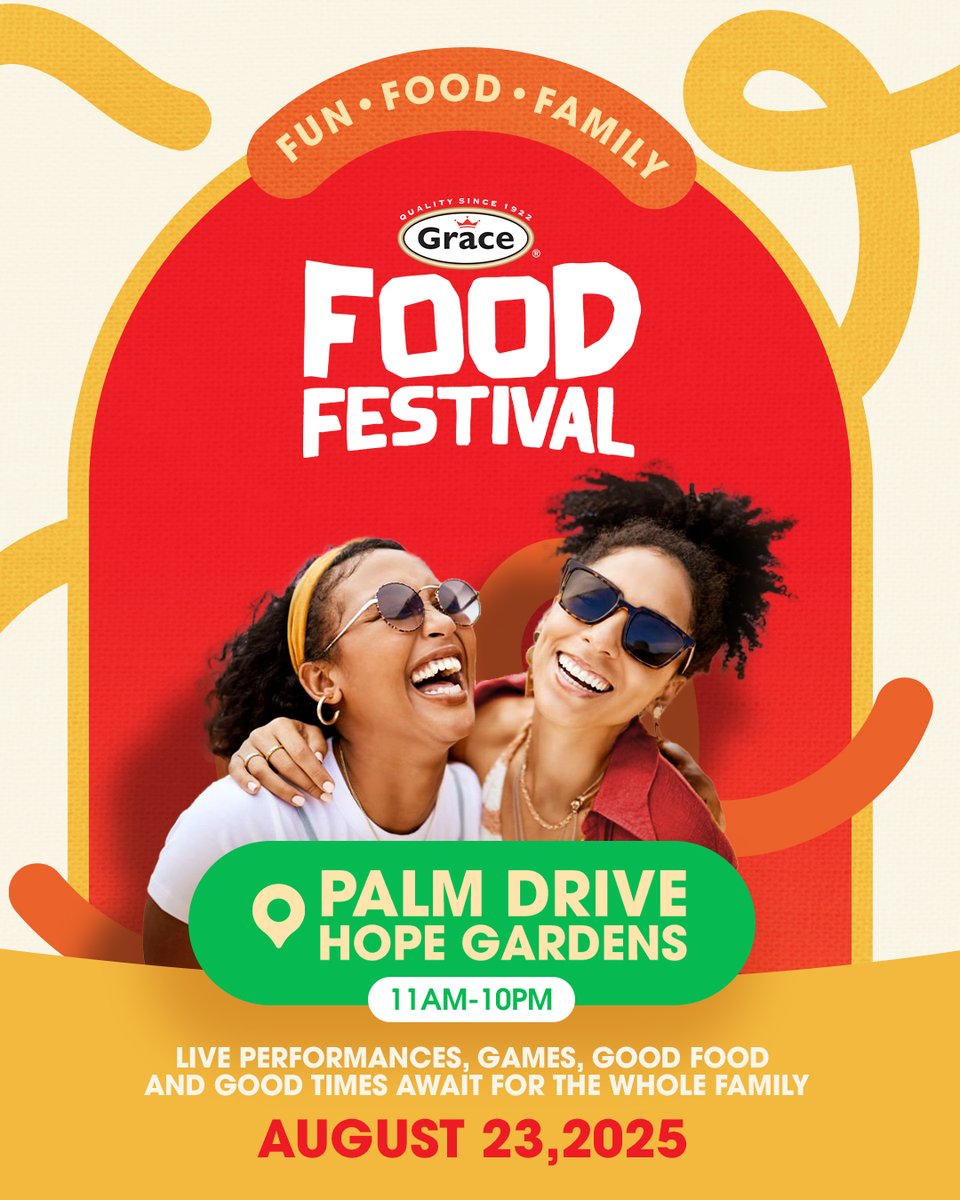 Mark your calendars, foodies!
The Grace Food Festival is back for its second sizzling staging, and it is going to be even more delicious! 🎉🍴
📅 Save the date: August 23, 2025
📍 Palm Drive, Hope Gardens
⏰1am to 10pm

Get ready for bold flavors &amp; vibrant vibes!
#GRACEGoodMove