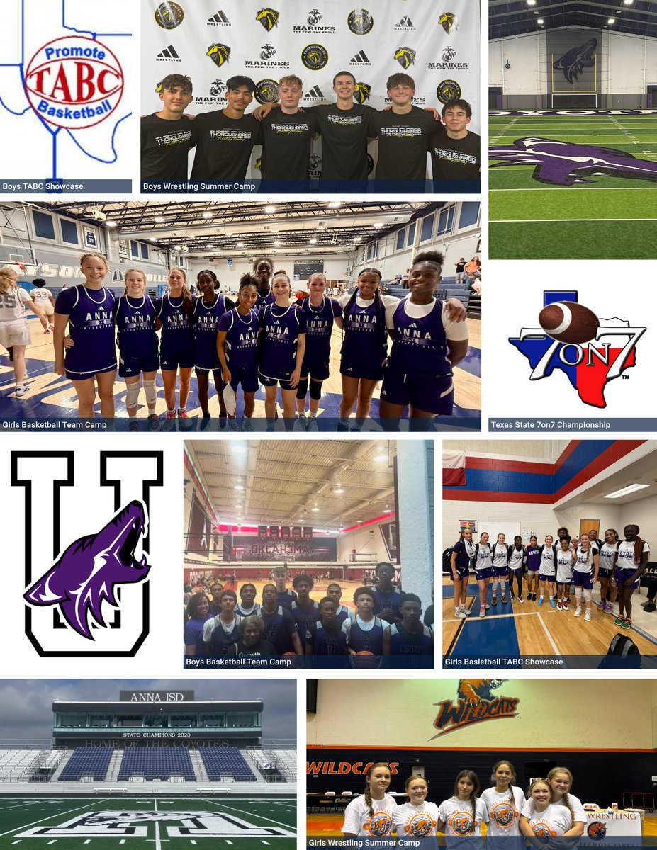 ANNA ISD SPORTS (@annaisdsports) on Twitter photo Your Anna athletic teams used June to prepare for the upcoming season. In addition to individual camps and events, several programs sent groups to team events.
@annagirlsbball
@annamensbball
@annacoyotesfb
<a href="/annawrestling/">Anna Coyote Wrestling</a>
More to come in July
#CU Your Anna athletic teams used June to prepare for the upcoming season. In addition to individual camps and events, several programs sent groups to team events.
@annagirlsbball
@annamensbball
@annacoyotesfb
<a href="/annawrestling/">Anna Coyote Wrestling</a>
More to come in July
#CU