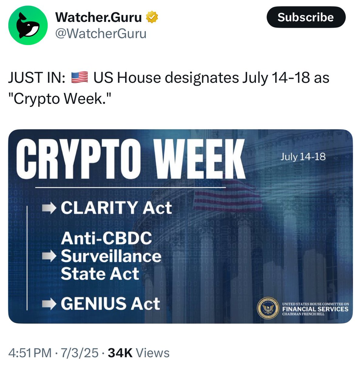 CRYPTO WEEK 🇺🇸 July 14-18. WE ARE SO BACK