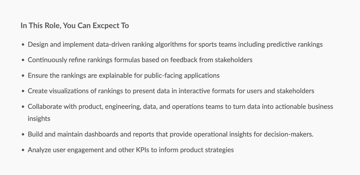 MaxPreps is hiring. Data Scientist

jobs.lever.co/playonsports/e…

lead the development of sports rankings systems and internal performance metrics. This role will focus primarily on building datas and algorithms to generate national and state rankings for MaxPreps.