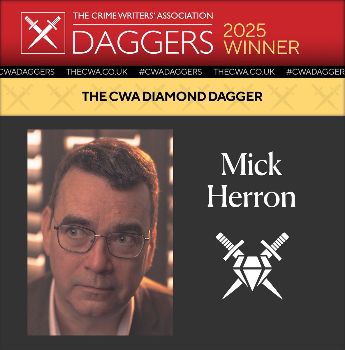 🗡#CWADaggers
This year, the Diamond Dagger goes to the inimitable MICK HERRON, author of the bestselling, long-running Slough House series (now the excellent and almost as long-running AppleTV+ show SLOW HORSES). We’re hearing from Mick now.