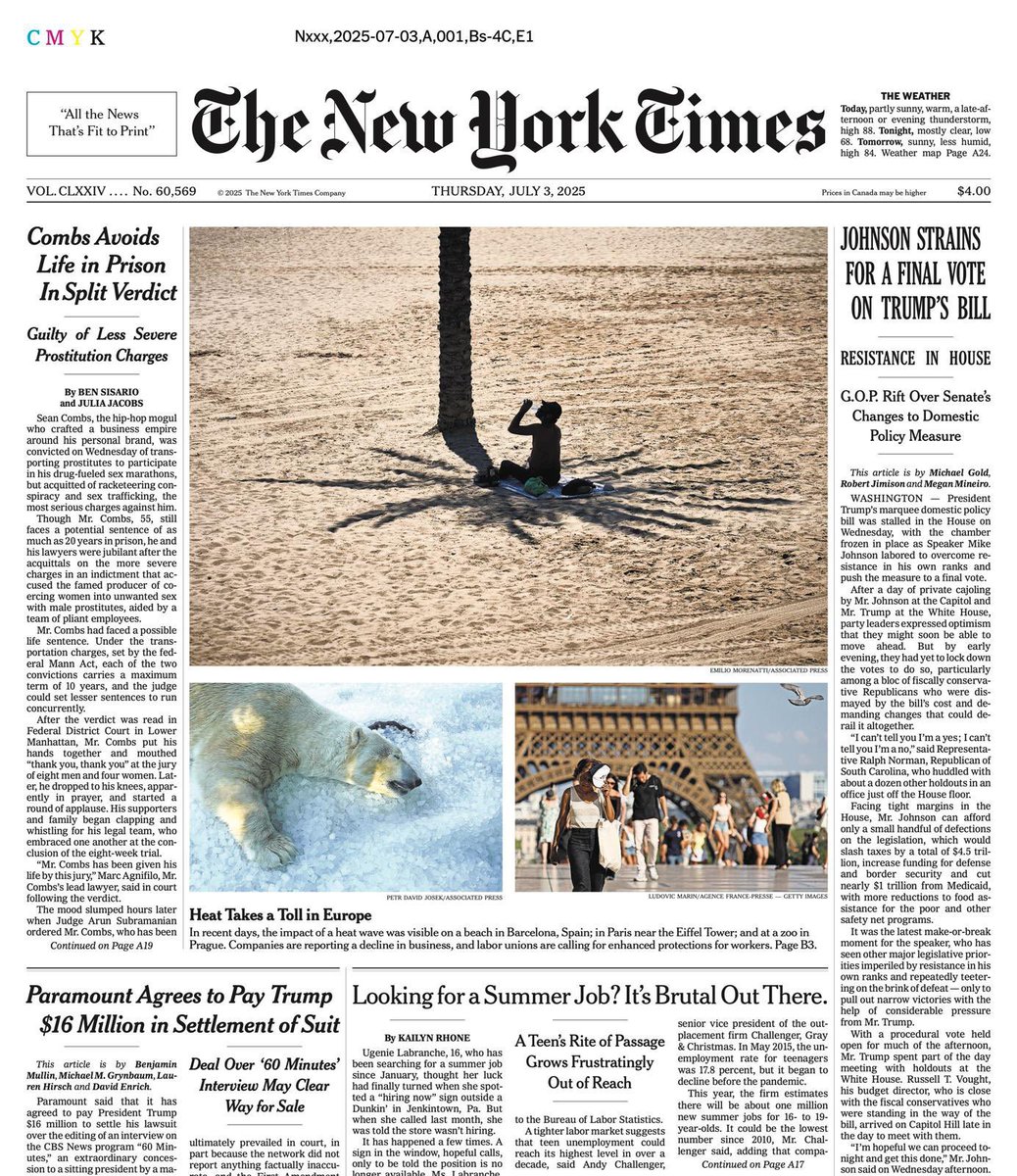 CZinNewYork's tweet image. Evropská vedra se dostala na titulku New York Times –s fotkou @zoo_praha Snad mají lední medvědi dost ledu..a návštěvníci aspoň nanuk
Europe’s heatwave made it to the front page of @nytimes featuring a photo from Prague ZOO. Hope 🐻❄️ have enough ice..the visitors at least🍦 #NYC