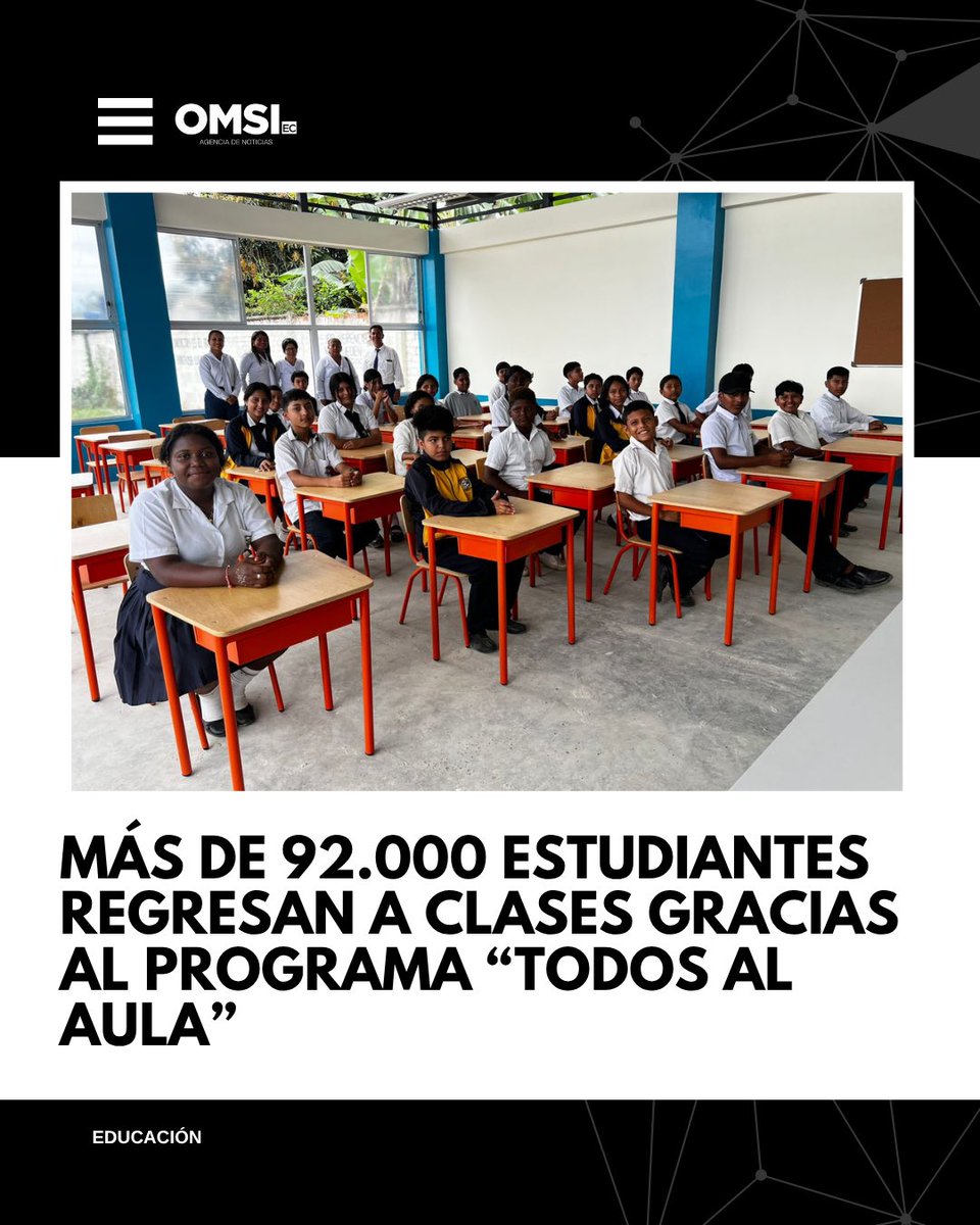 “Todos al Aula” permitió reinsertar a 92.448 estudiantes al sistema educativo ecuatoriano.

Entérate: n9.cl/6qo1n