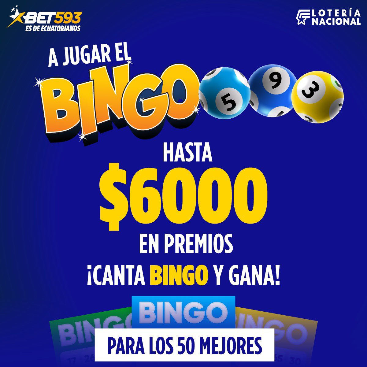 Santiago Bucaram López (@santiagobucaram) on Twitter photo TORNEO BINGO 593
• Ingresa a tu cuenta en <a href="/bet593/">Bet593oficial</a>
• Ve a la sección BETNEFICIOS593 y selecciona la opción del BINGO
• Regístrate y ya estás participando
⚠️ Debes tener mínimo 20 estrellas y jugar bingo online con dinero real (no aplica bono).
📅 Recarga mínimo $10 hasta TORNEO BINGO 593
• Ingresa a tu cuenta en <a href="/bet593/">Bet593oficial</a>
• Ve a la sección BETNEFICIOS593 y selecciona la opción del BINGO
• Regístrate y ya estás participando
⚠️ Debes tener mínimo 20 estrellas y jugar bingo online con dinero real (no aplica bono).
📅 Recarga mínimo $10 hasta