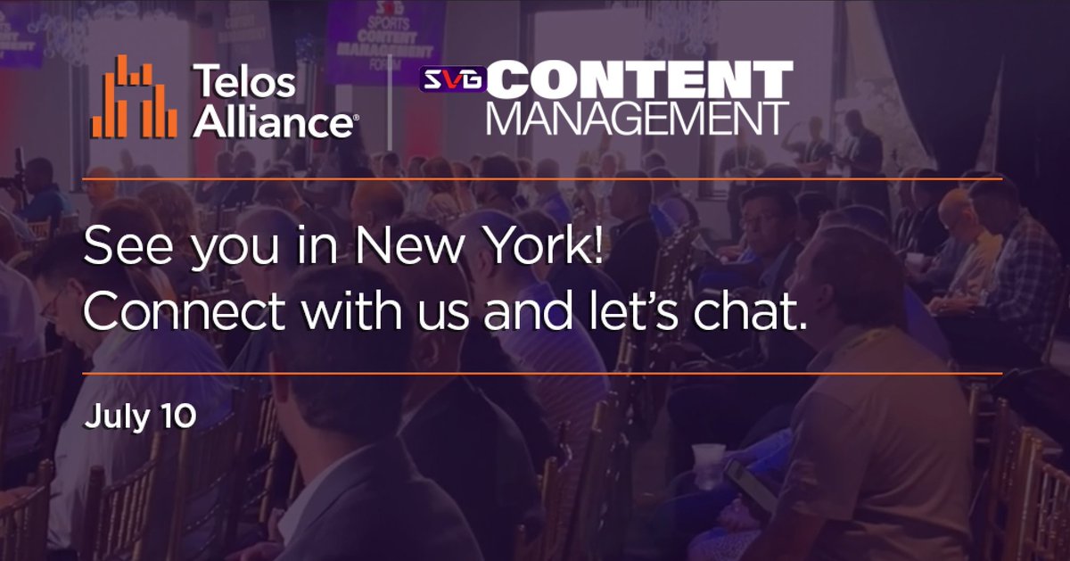 Telos Alliance (@telosalliance) on Twitter photo It's time for the annual <a href="/sportsvideo/">Sports Video Group</a> #SVG Content Management conference in NYC, and of course we'll be there. Say "hello" to Kelly Fox and Greg Siddons from our Media Solutions group to talk about how <a href="/TelosAlliance/">Telos Alliance</a> can help you achieve your asset management goals. It's time for the annual <a href="/sportsvideo/">Sports Video Group</a> #SVG Content Management conference in NYC, and of course we'll be there. Say "hello" to Kelly Fox and Greg Siddons from our Media Solutions group to talk about how <a href="/TelosAlliance/">Telos Alliance</a> can help you achieve your asset management goals.