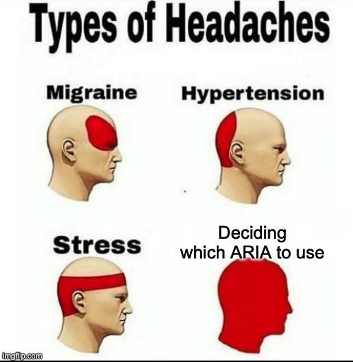 mr_chrishinds's tweet image. If ARIA makes your head spin, we’ve got the cure. 😵💫
Watch the replay of our Intro to ARIA meetup to learn how to use ARIA the right way.
buff.ly/olGPyOJ
(And share my meme. I worked hard on it.)