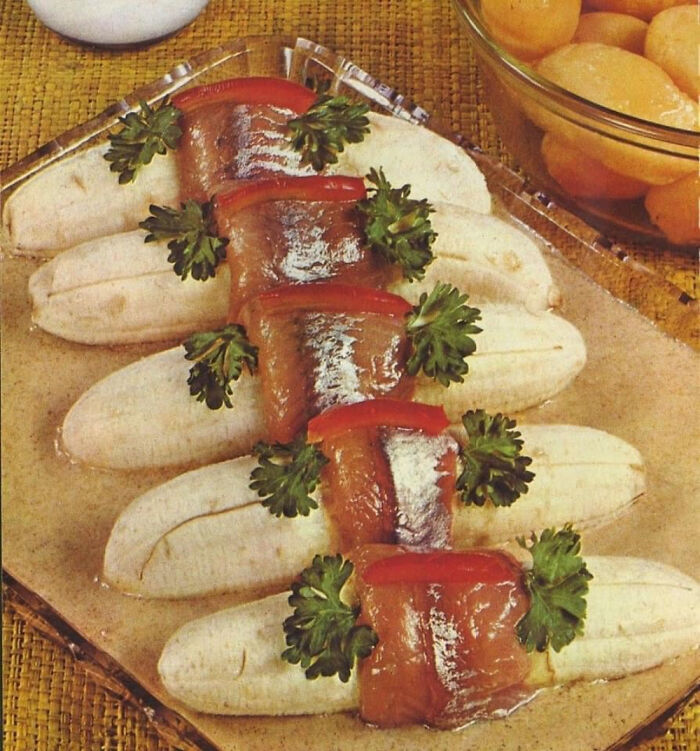 Bananas wrapped in pickled herring. From a German cookbook in 1963. Probably the worst thing the Germans have ever done.