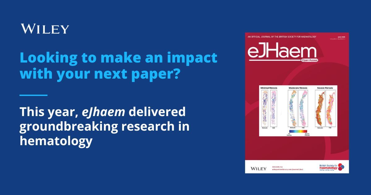 eJHaem Journal (@e_jhaem) on Twitter photo 🎉 Thrilled to announce that eJHaem has received its first Impact Factor of 1.2! A huge thank you to our authors, reviewers & readers for making this possible.
Join us in advancing hematology research, submit your work today!
onlinelibrary.wiley.com/journal/268861…
<a href="/WileyOnc_Hem/">Wiley Oncology & Hematology</a> <a href="/BritSocHaem/">BSH - Haematology</a> 🎉 Thrilled to announce that eJHaem has received its first Impact Factor of 1.2! A huge thank you to our authors, reviewers & readers for making this possible.
Join us in advancing hematology research, submit your work today!
onlinelibrary.wiley.com/journal/268861…
<a href="/WileyOnc_Hem/">Wiley Oncology & Hematology</a> <a href="/BritSocHaem/">BSH - Haematology</a>