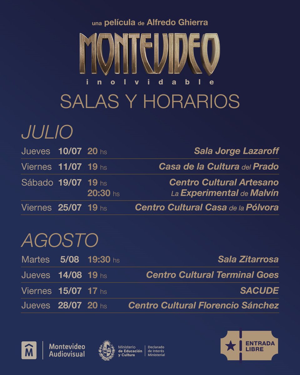 Atención Montevideo, buenas noticias en este frío invierno: nuevas salas y horarios para disfrutar del documental de ALFREDO GHIERRA.

Programa ESTRENOS RECIENTES de <a href="/mvdaudiovisual/">Montevideo Audiovisual</a> con entrada libre y gratuita para todo público.

Declarada de interés por el <a href="/MEC_Uruguay/">Ministerio de Educación y Cultura</a>