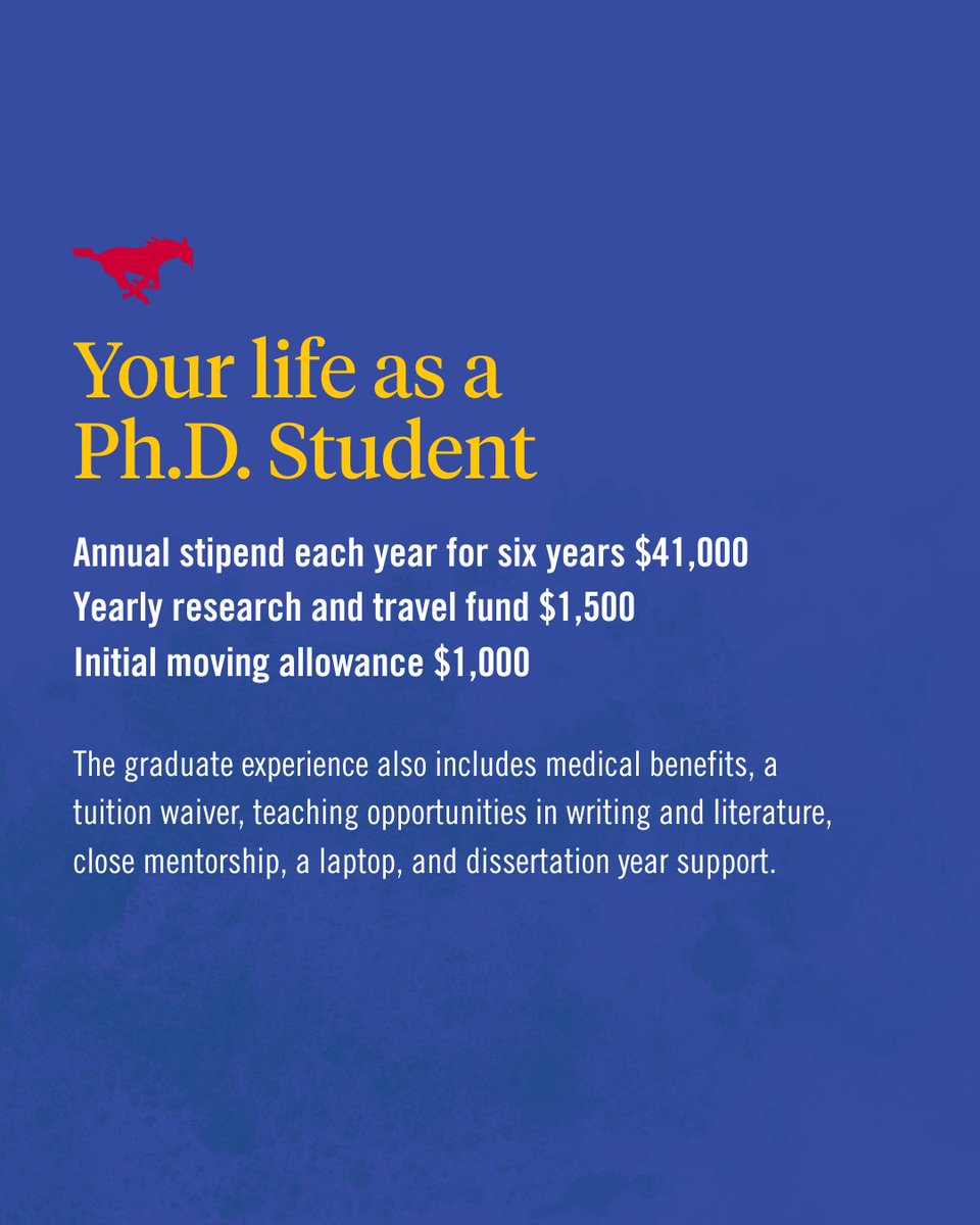 SMUENGL's tweet photo. Wondering what it’s like to be a Ph.D. student at SMU? Here are some of the *perks* that come alongside continuing your studies with us.

#smugraduateprogram #txgraduateprogram #phdprogram #smuphdbenefits #smudallas https://t.co/l0dIpkMJGE